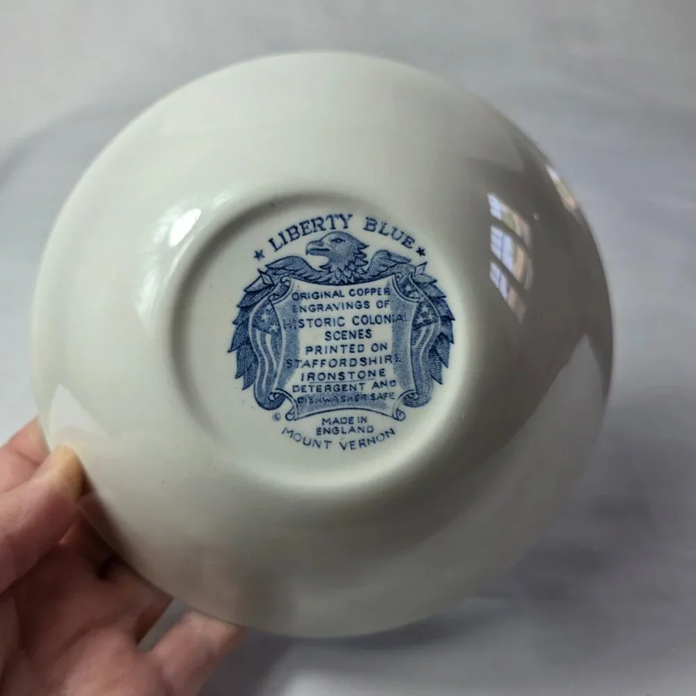 Staffordshire Liberty Blue Coupe Soup Bowl Blue White Design Mount Vernon